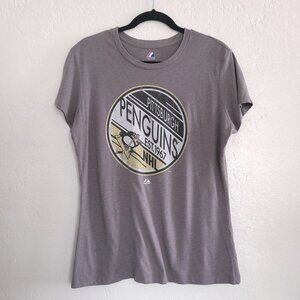 Pittsburgh Penguins Team Logo Graphic Crew Neck Short Sleeve Gray T Shirt XL NHL